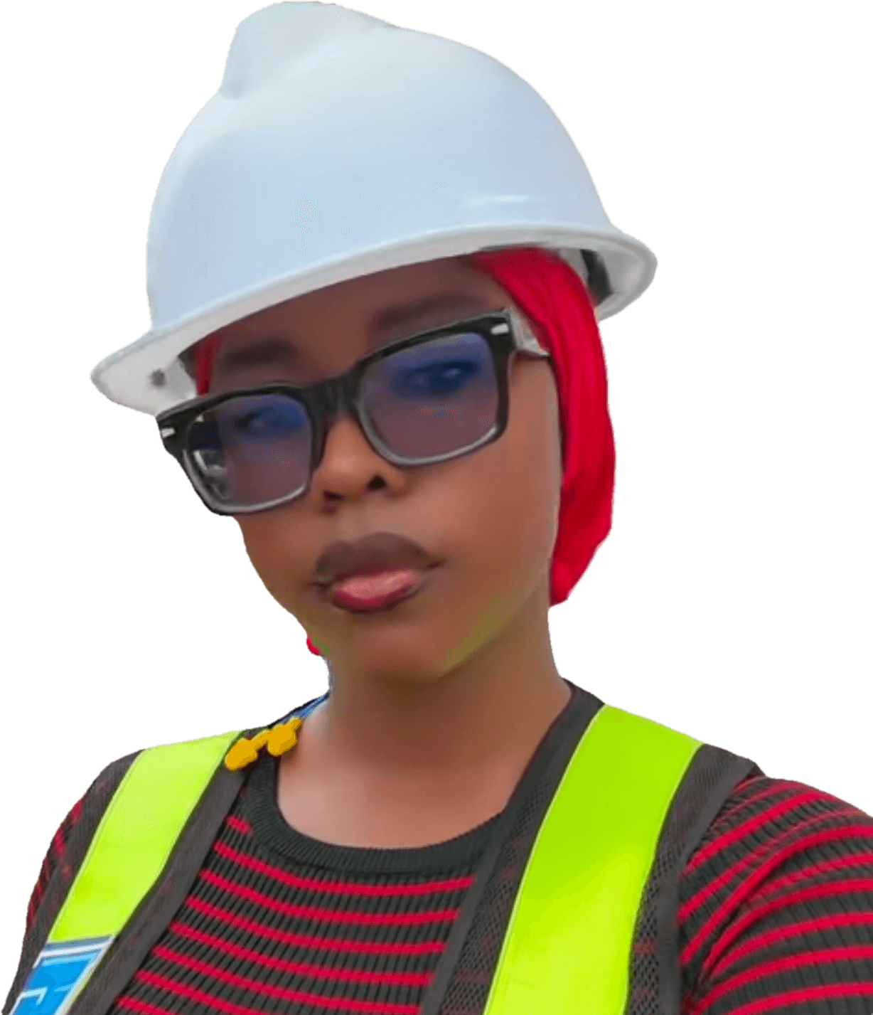 A civil engineer in a hard hat and hi-vis on site.